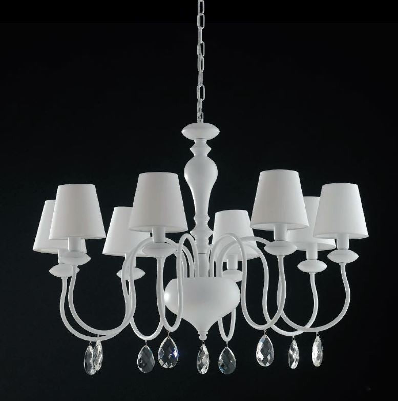 Sospensione 8 luci metallo bianco cristalli K9 paralume bianco 8XE14 non incl. ARTHUR Sospensione 8 luci metallo bianco cristalli K9 paralume bianco 8XE14 non incl. ARTHUR